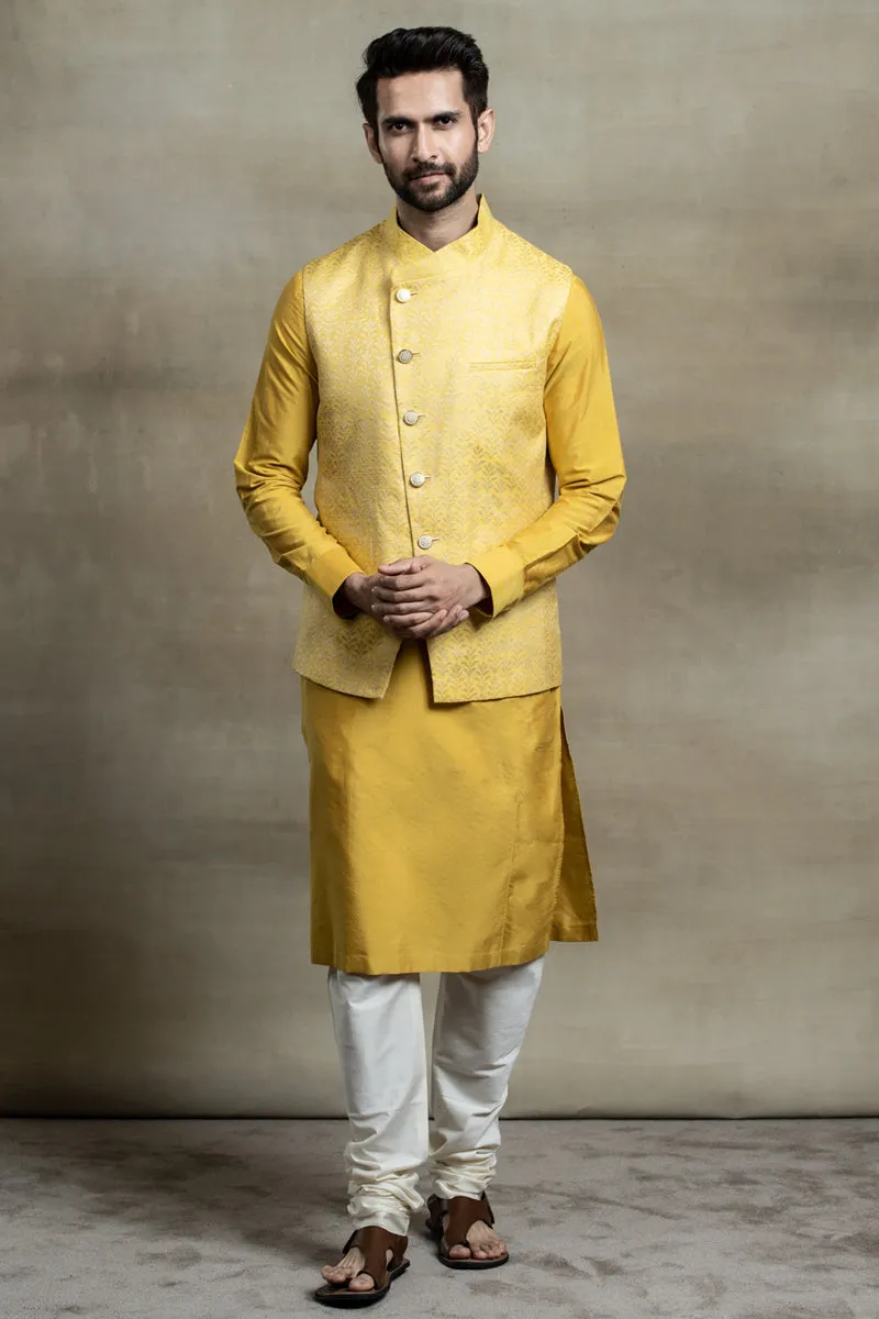 Asymmetric Jacquard Kurta Bundi Set