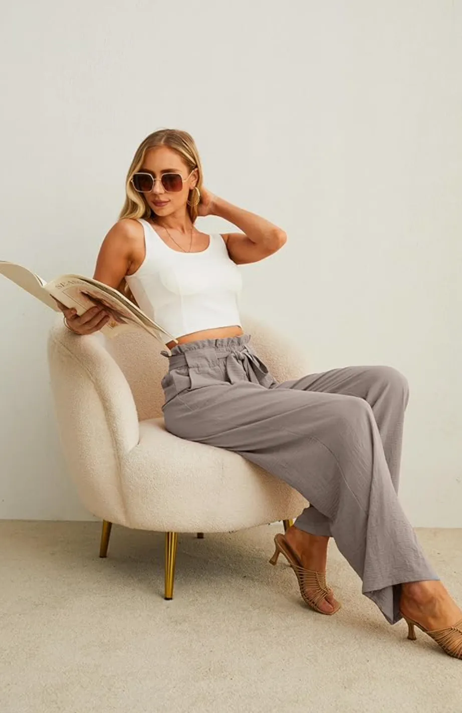 Aviva High Waisted Pants | Light Khaki