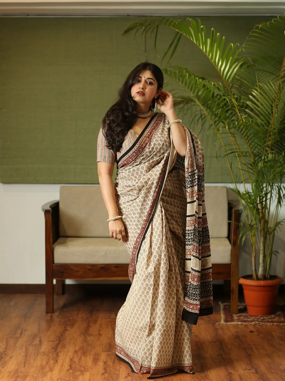 Bagru Cotton Handblock Printed Saree