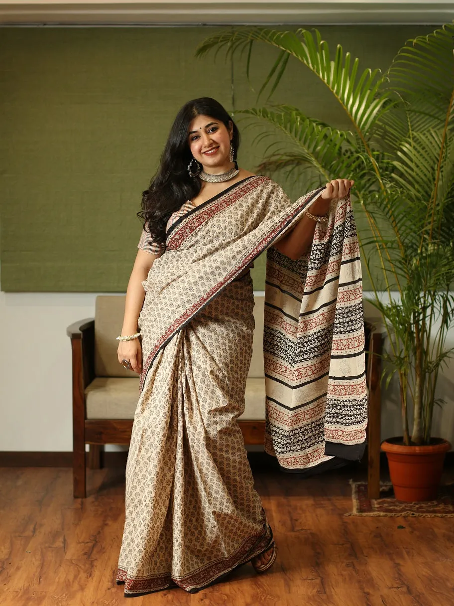 Bagru Cotton Handblock Printed Saree