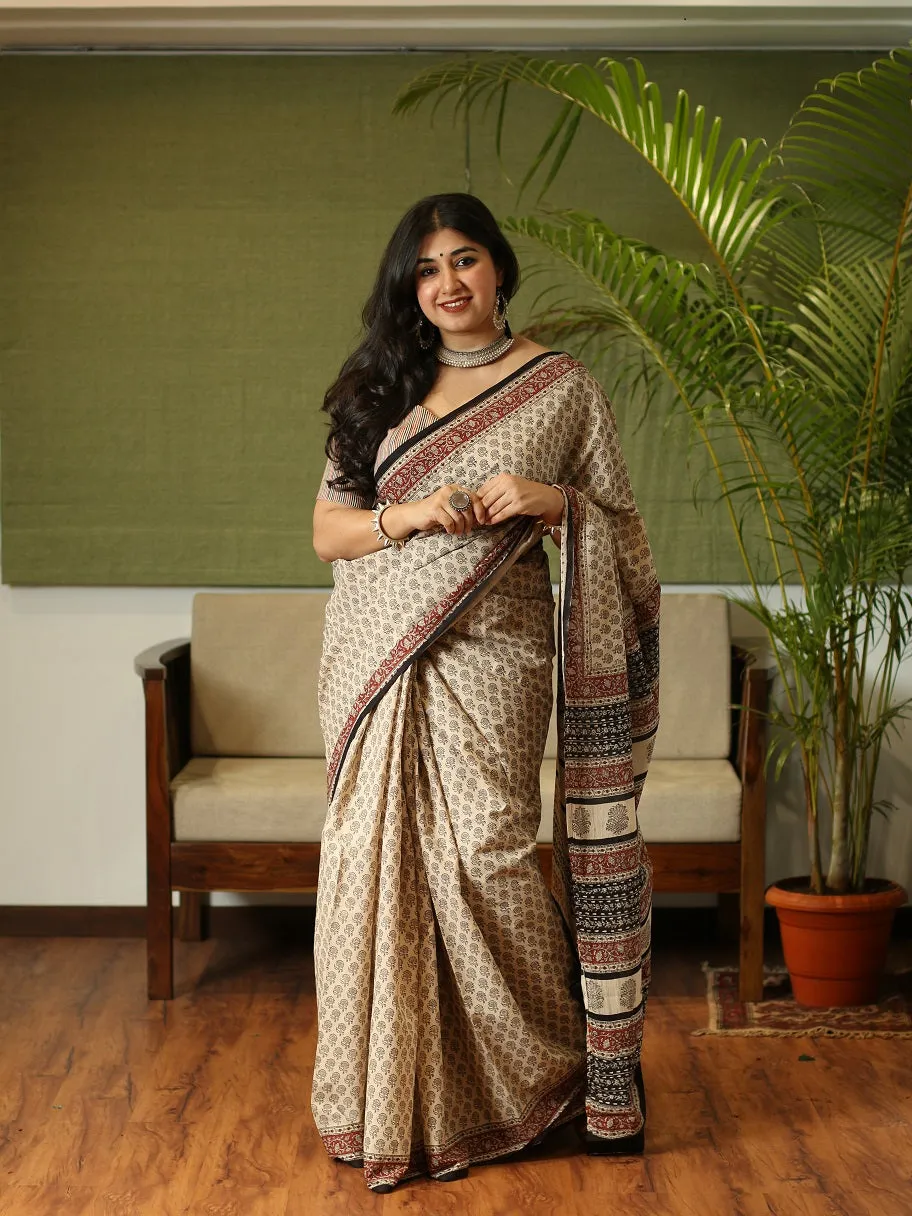 Bagru Cotton Handblock Printed Saree