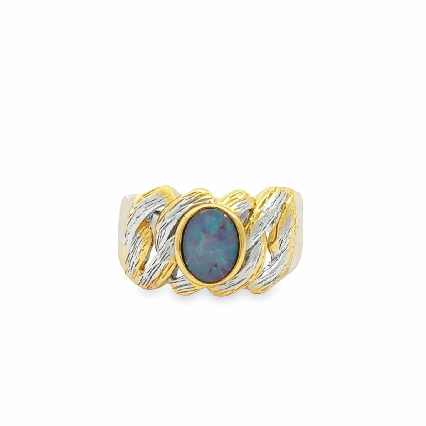 Baikalla Antique Natural Opal Sterling Silver Gold Plated Two Tone Ring