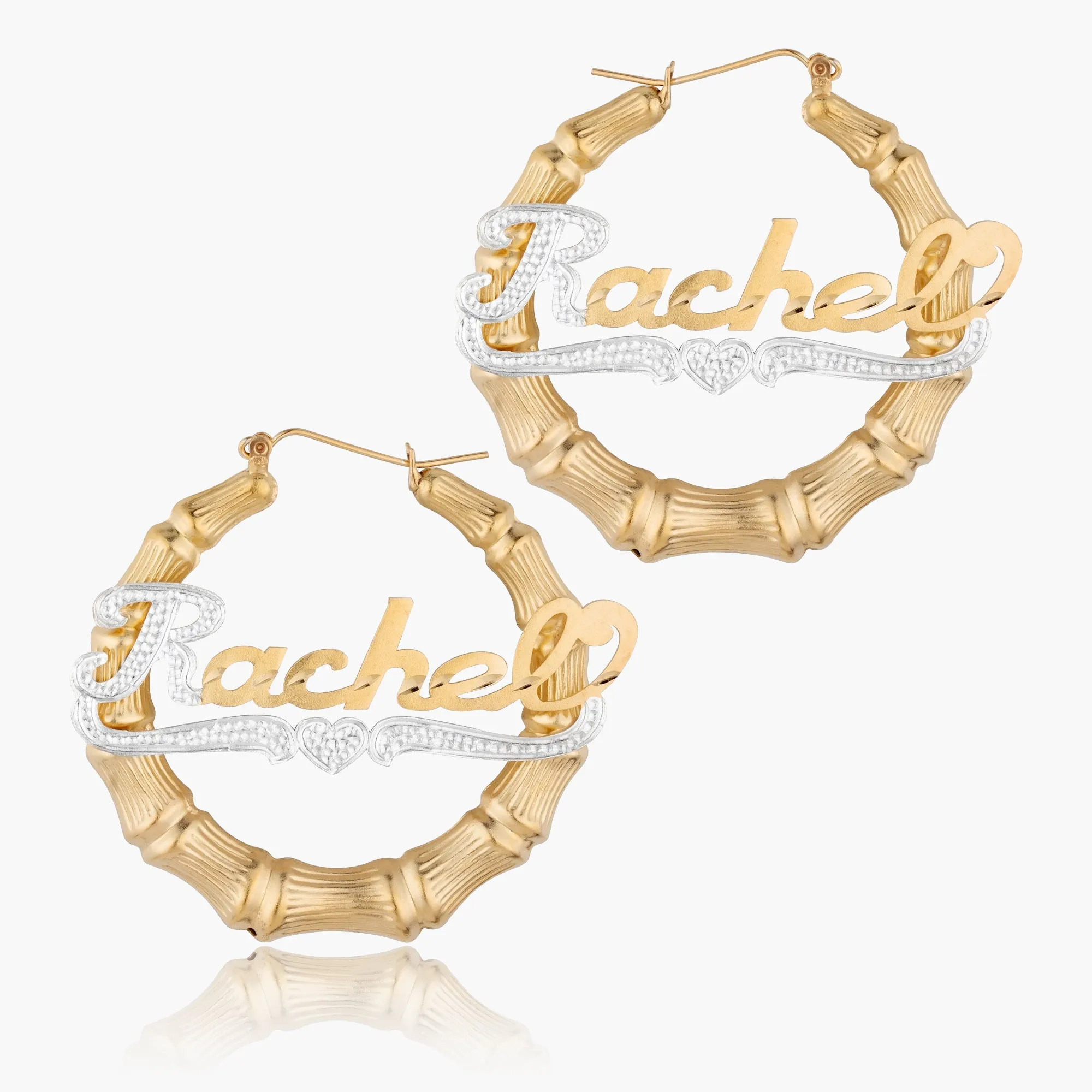 Bamboo Script Name Earrings w/ Iced Initial