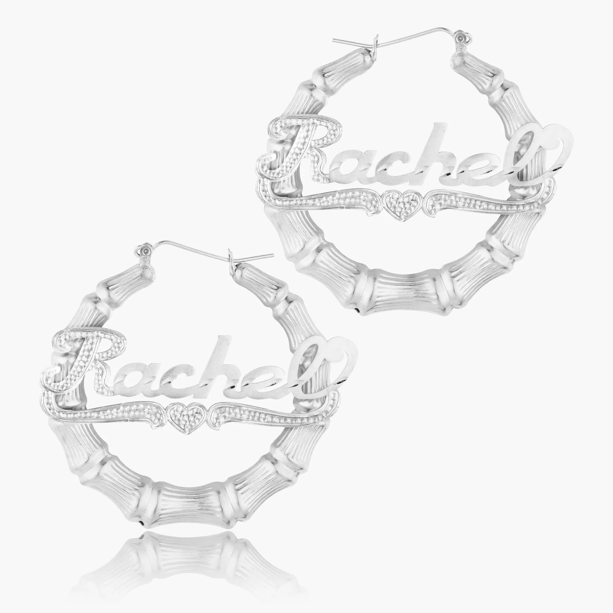 Bamboo Script Name Earrings w/ Iced Initial