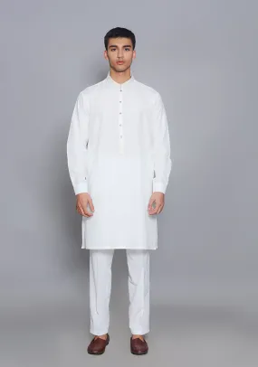 Basic Cotton Silk Cloud Dancer Slim Fit Embroidered Suit