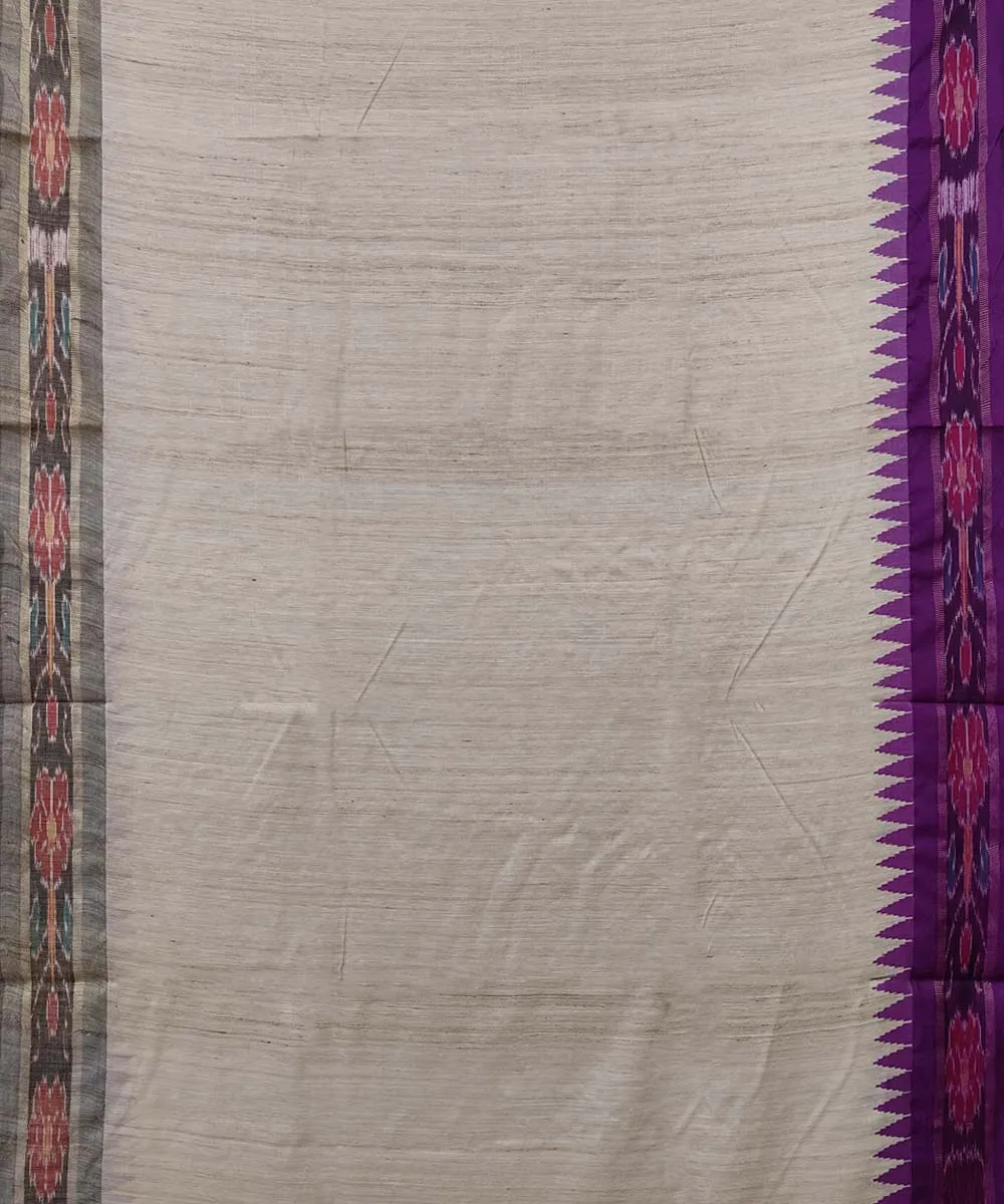 Beige Violet Tussar Silk Handwoven Sambalpuri Saree