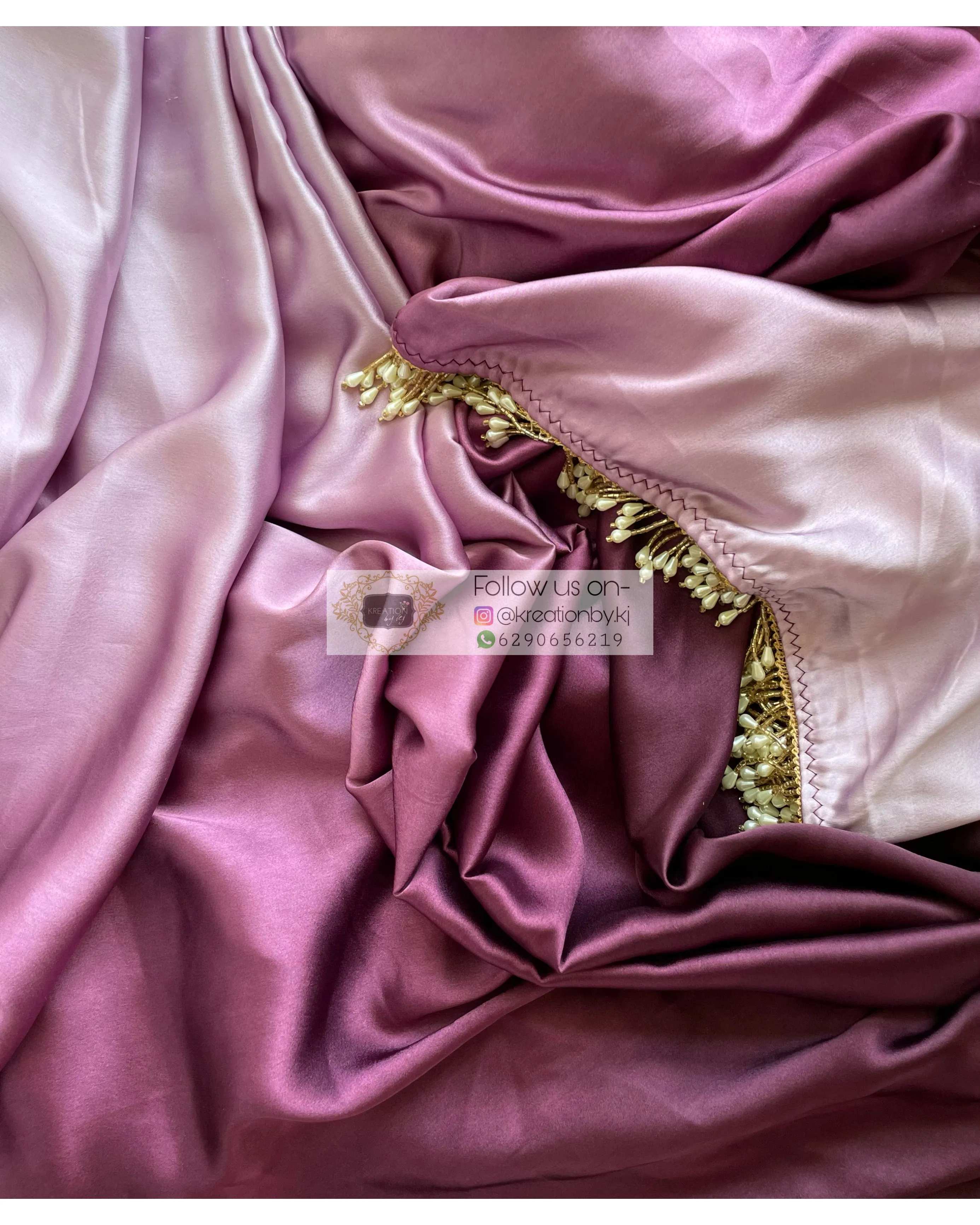 Black Currant Ombré Crepe  Silk Saree with Handmade Tassels on Pallu