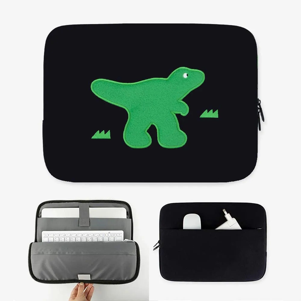 Black Green Dinosaur embroidery Laptop Sleeves iPad 13 14 15inch Fitted Cases Pouches Protective Covers Purses Handbags Square Cushion Designer School Collage Office Lightweight