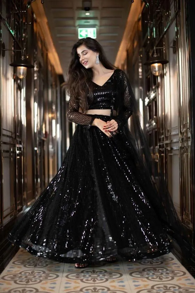 BLACK HEAVY SEQUENCE EMBROIDERY WORK DUPATTA