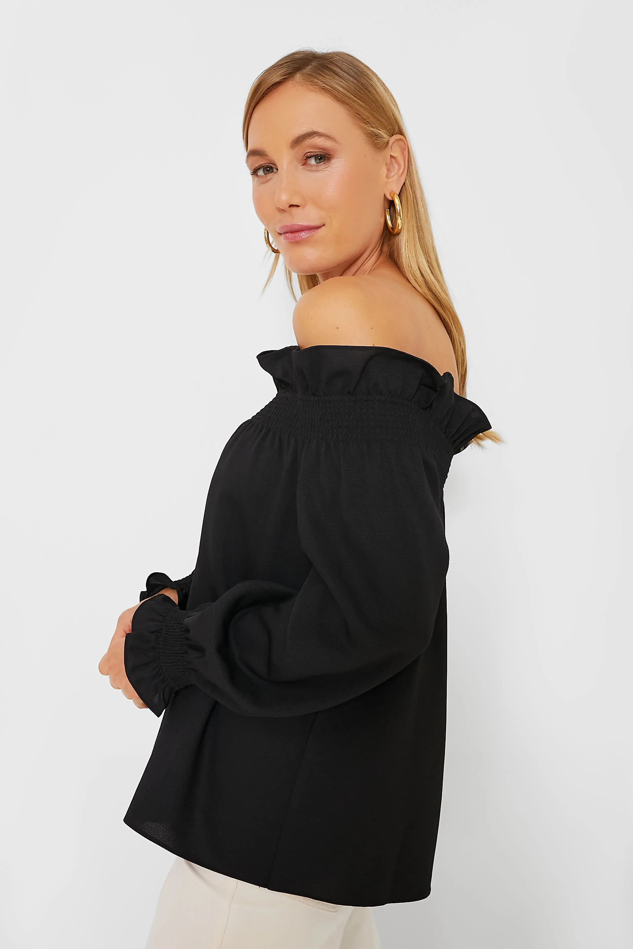 Black Off the Shoulder Marguerite Blouse