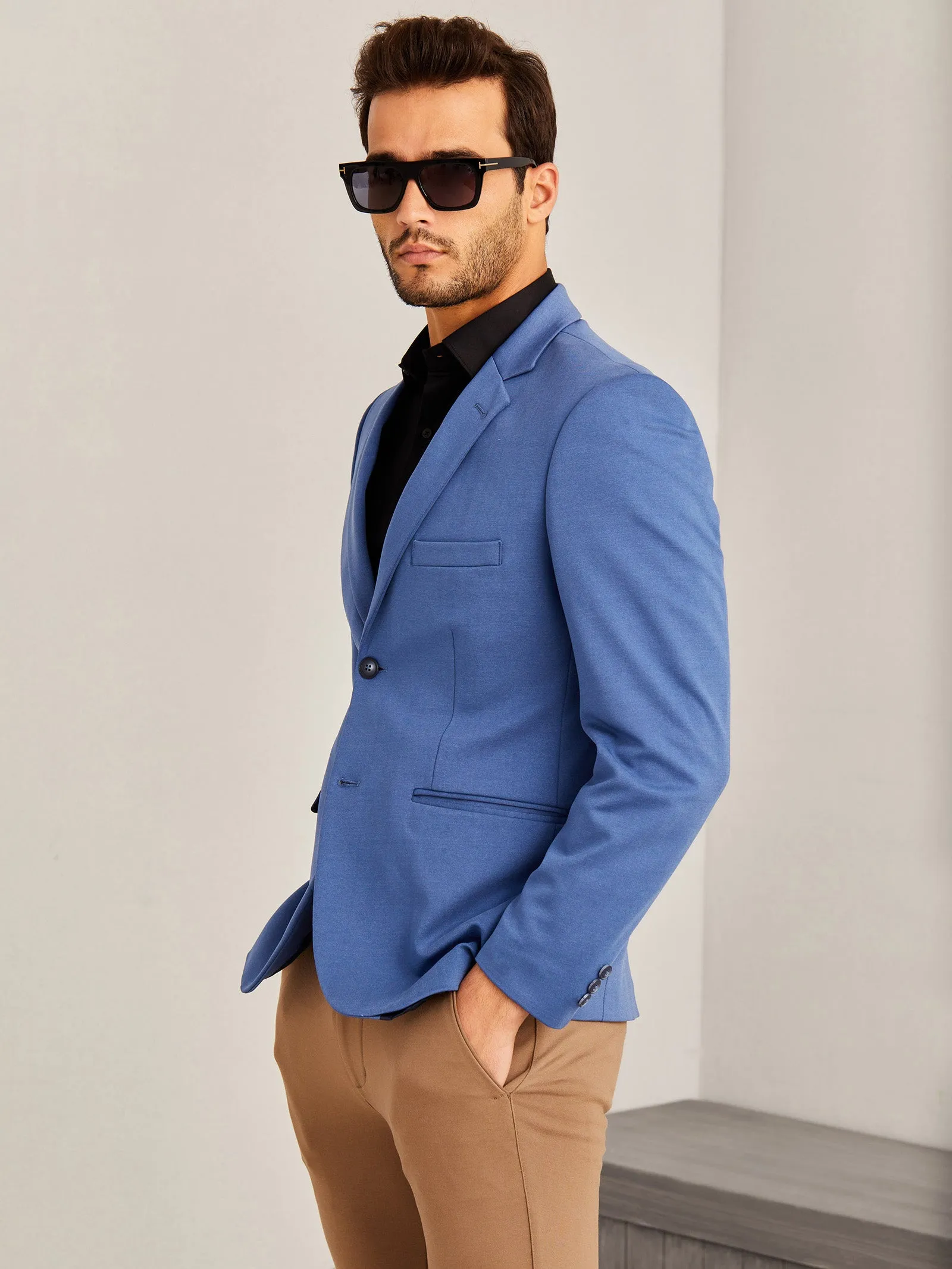 Blue Solid 4-Way Stretch Blazer