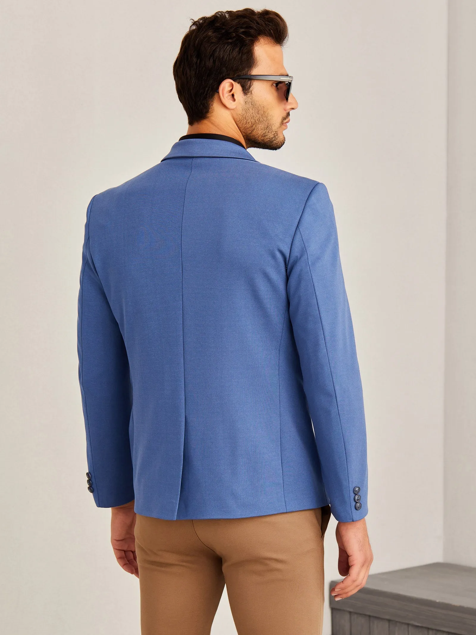 Blue Solid 4-Way Stretch Blazer