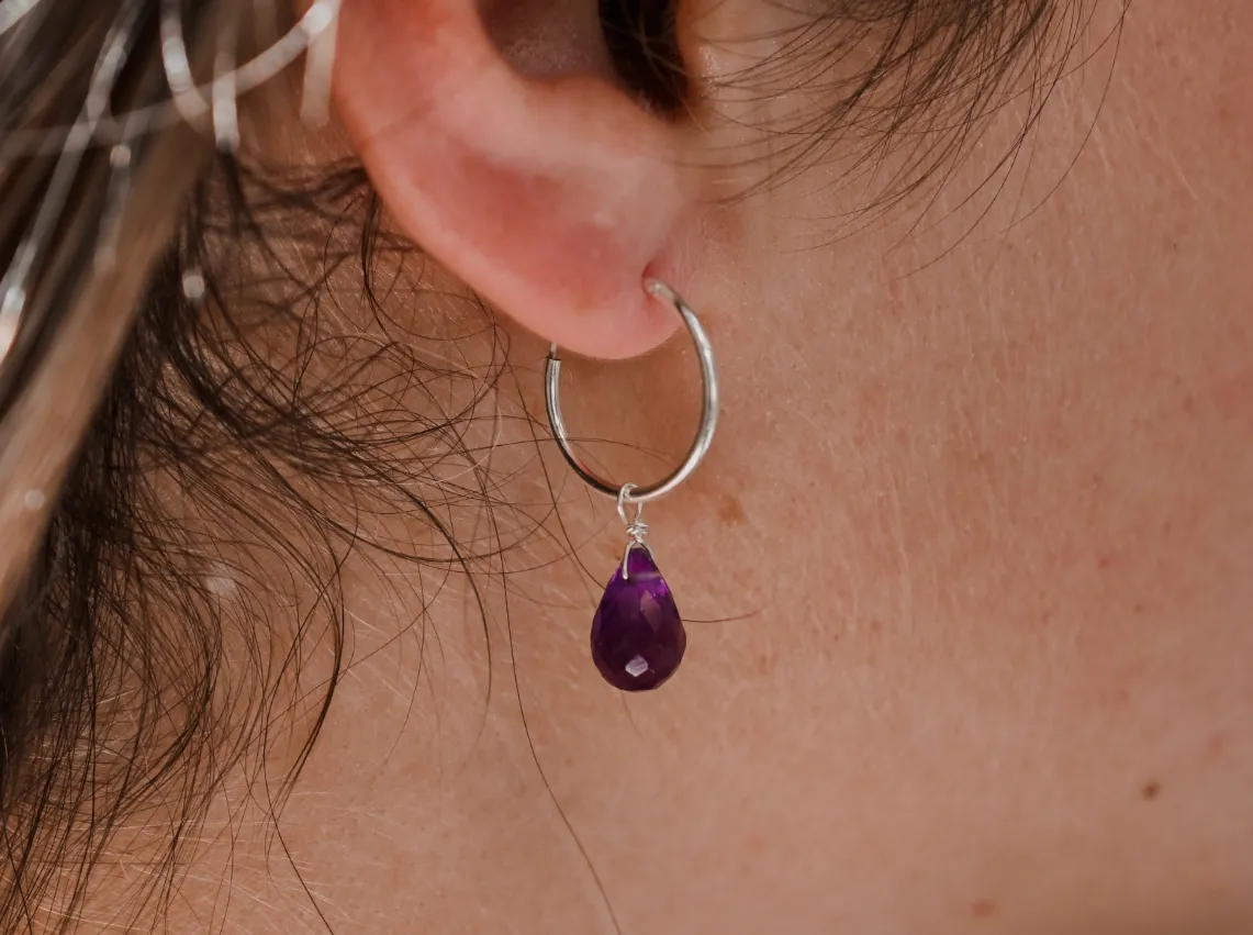 Bohemian Birthstone - February - Amethyst Hoops