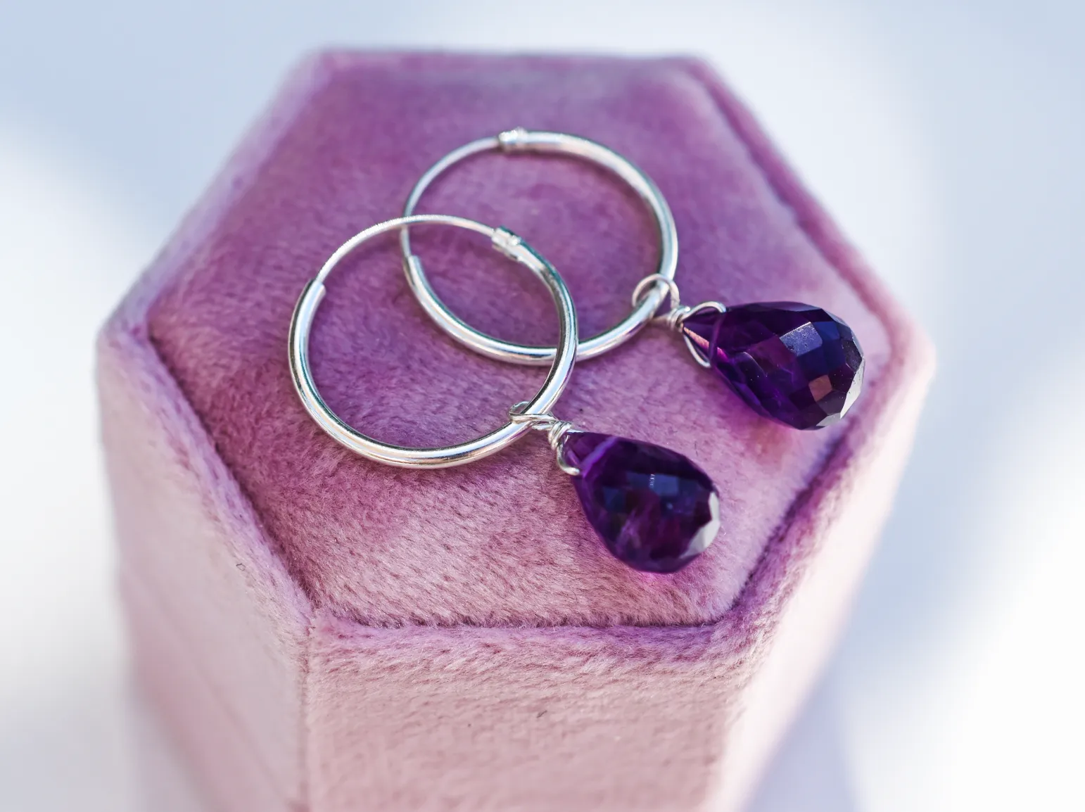 Bohemian Birthstone - February - Amethyst Hoops