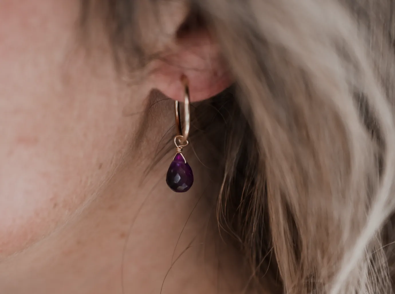 Bohemian Birthstone - February - Amethyst Hoops