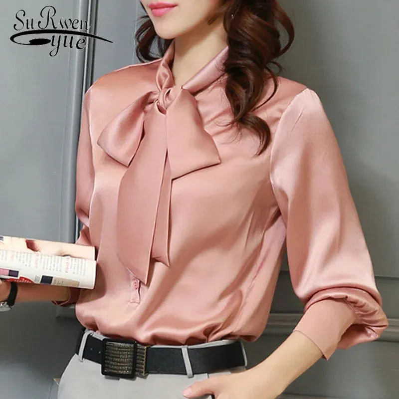 Bow V-Neck Solid 2024 Fashion New Spring Casual Chiffon Lantern Sleeve Office Lady Elegant Top