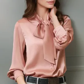 Bow V-Neck Solid 2024 Fashion New Spring Casual Chiffon Lantern Sleeve Office Lady Elegant Top