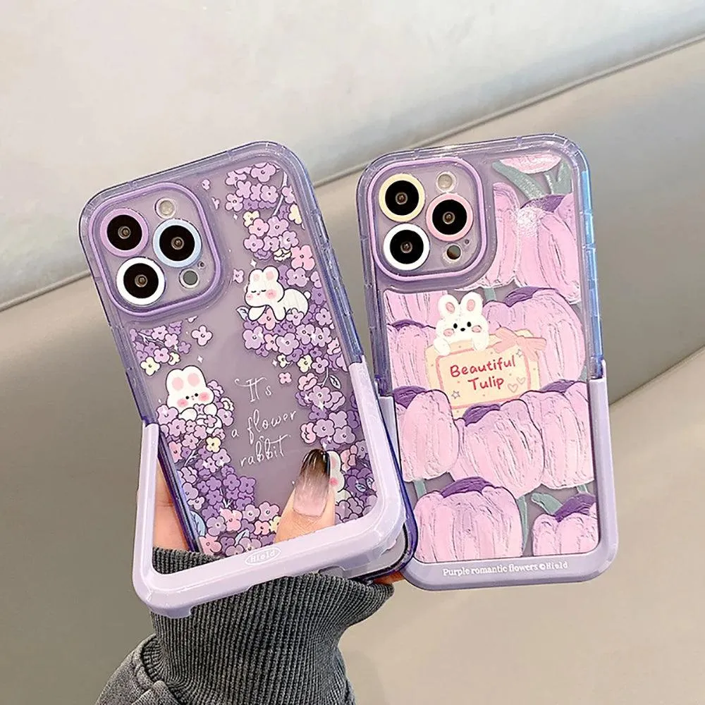 Bunny Purple Cute Phone Cases For iPhone 14 Pro Max 13 11 12 14 Plus - With Holder