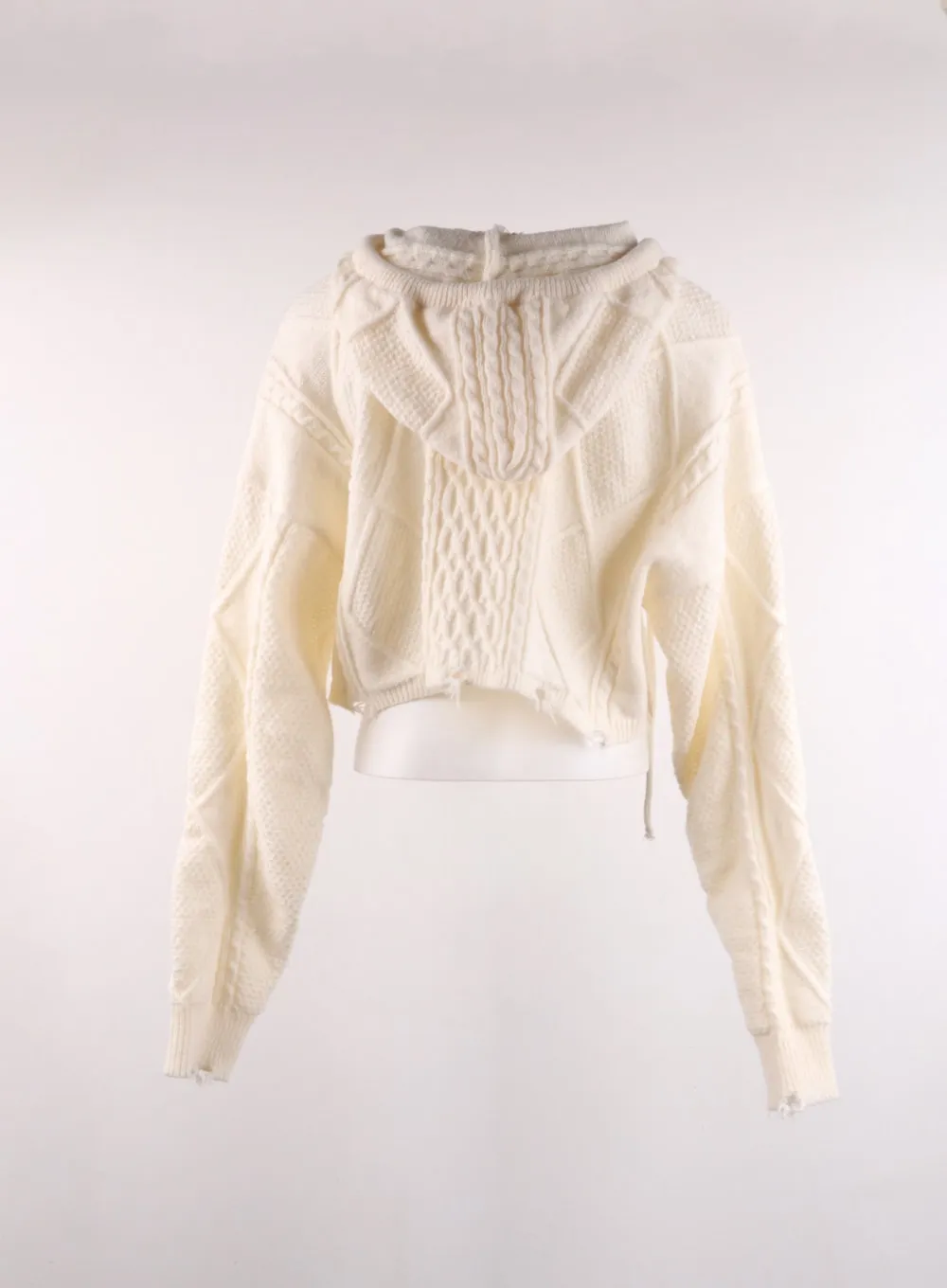 Cable Knit Zippered Hooded Crop Cardigan CF401