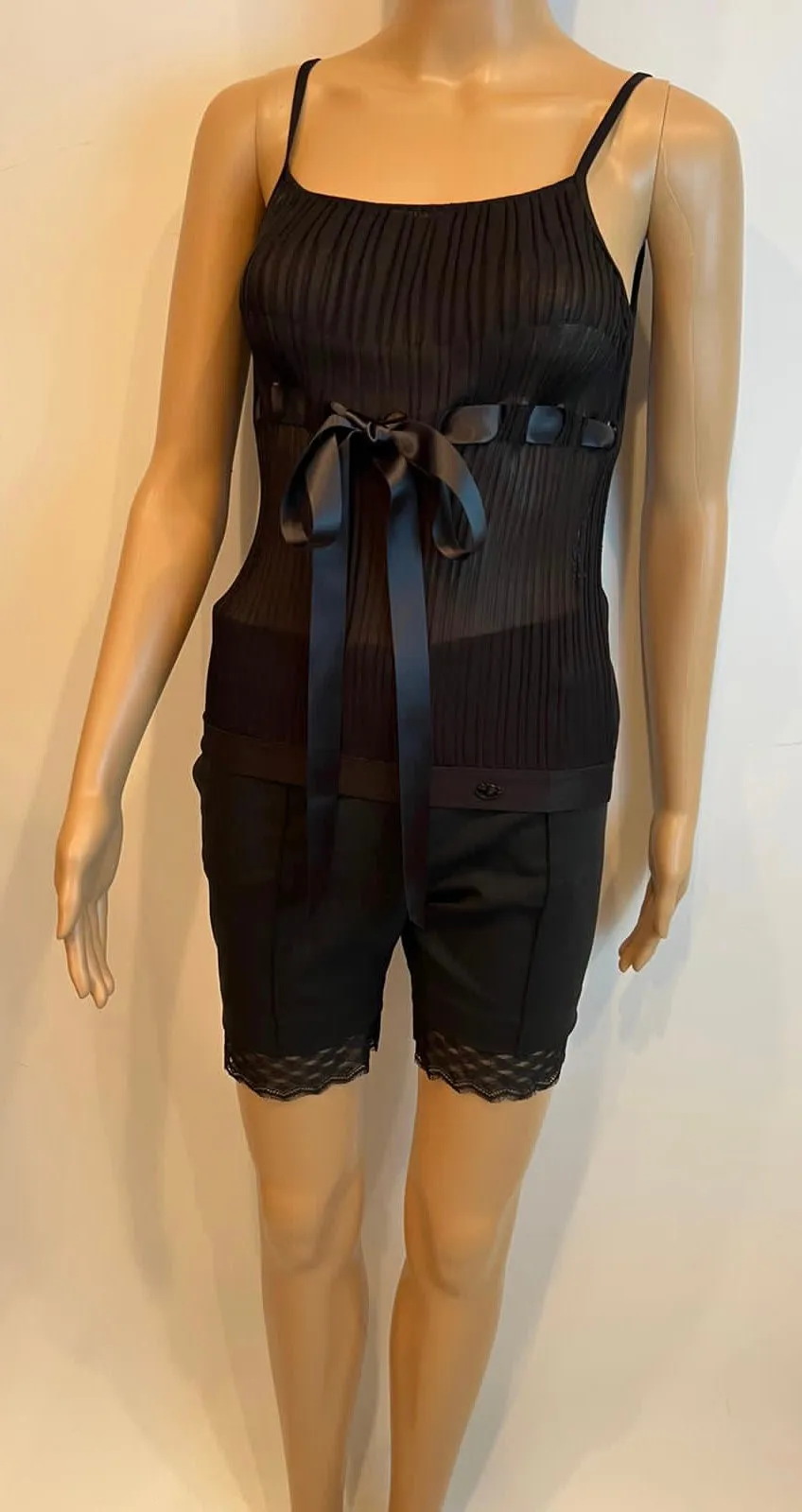 Chanel 06C 2006 Cruise Black Ribbon Camisole Blouse Top FR 36 US 2/4