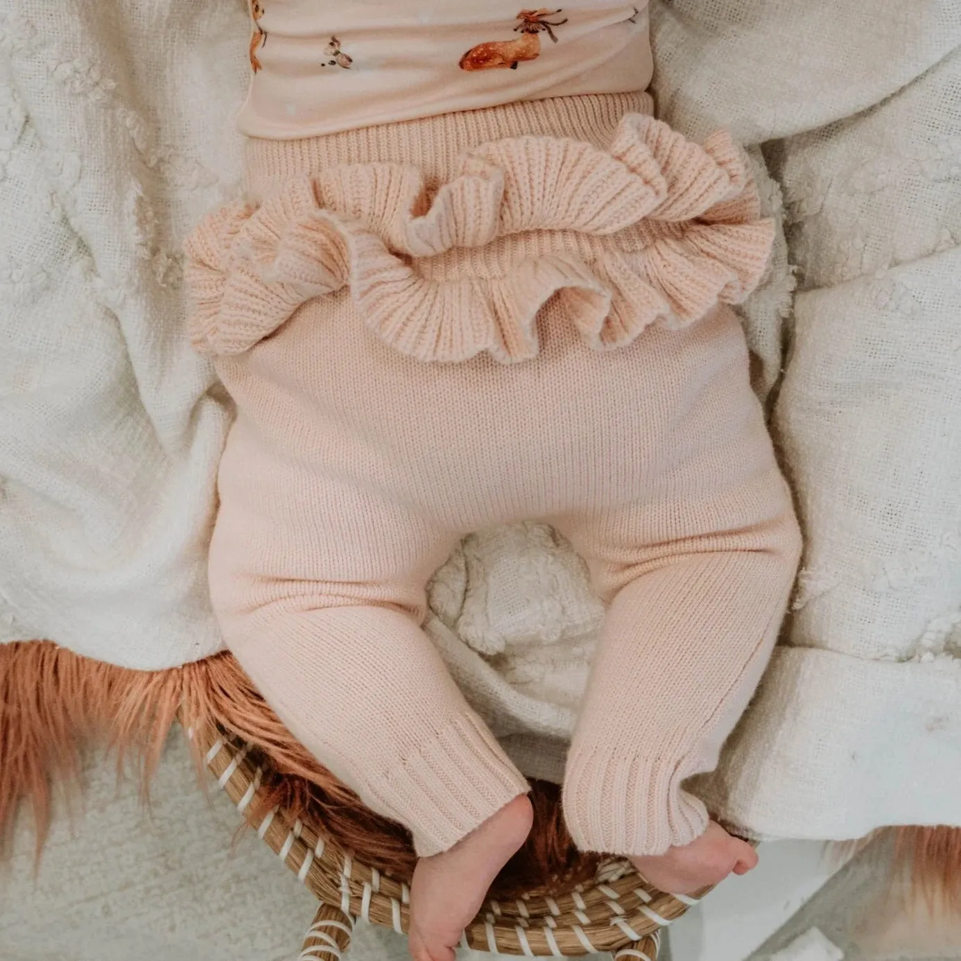 Child Of Mine Frilly Knit Leggings - Blush