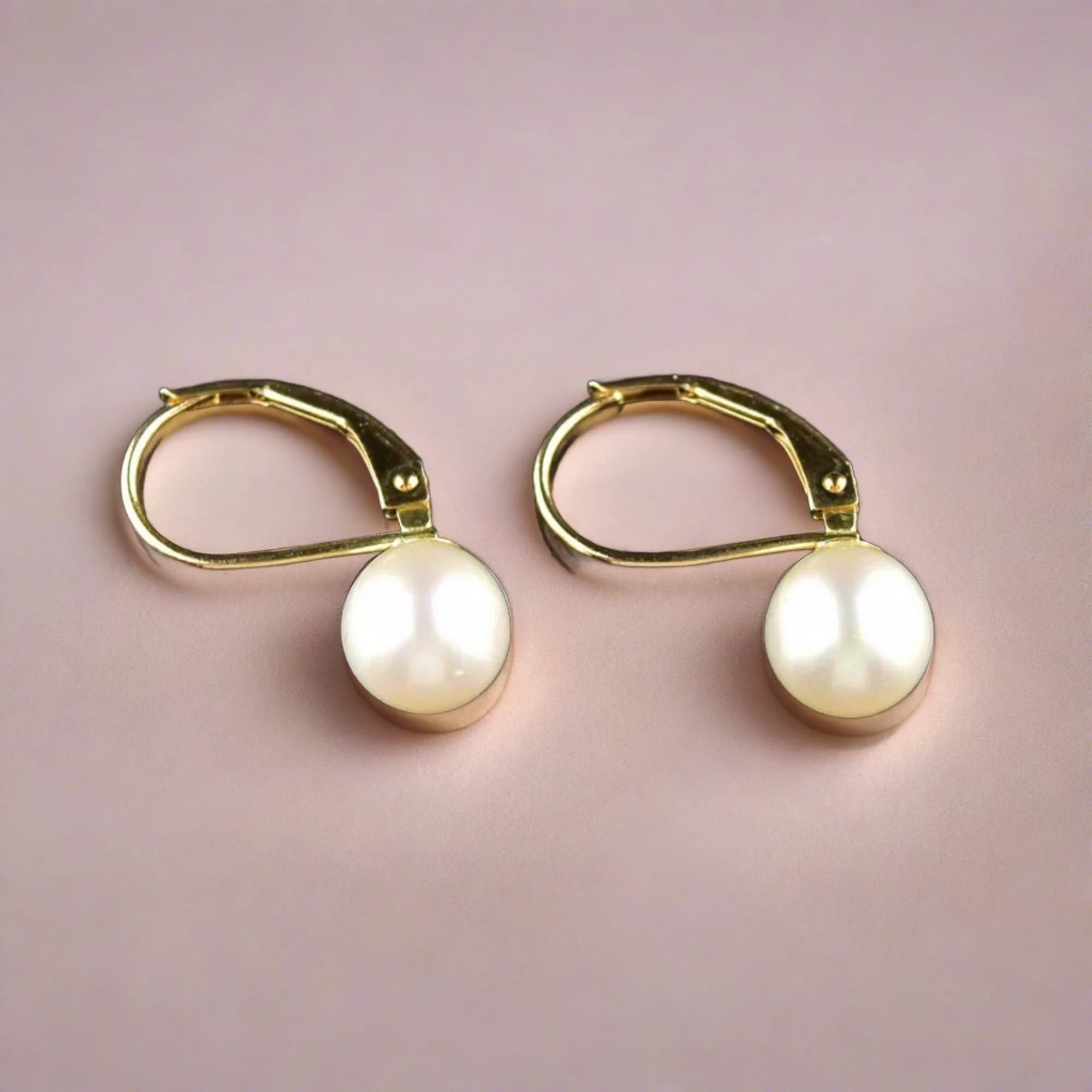 Classic 14K Gold Pearl Lever Back Drop Earrings