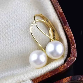 Classic 14K Gold Pearl Lever Back Drop Earrings