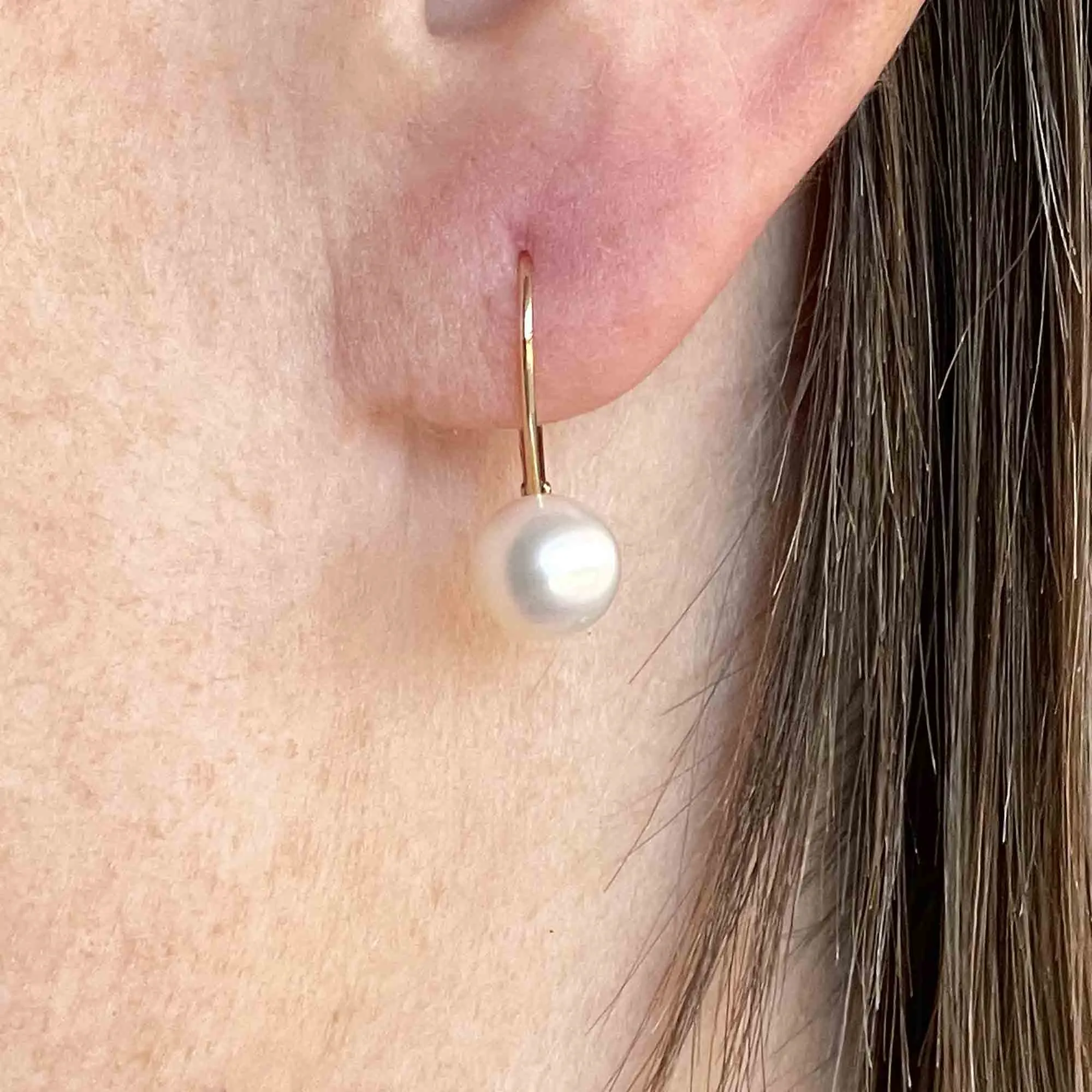 Classic 14K Gold Pearl Lever Back Drop Earrings