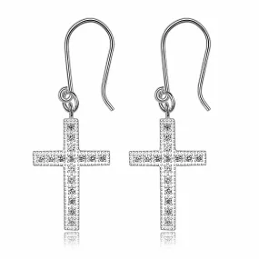 Classic Dangling Cross Earrings Sterling Silver