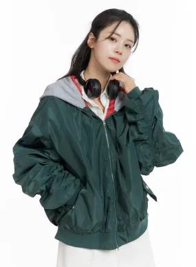 Contrasting Hoodie Bomber Jacket OM418