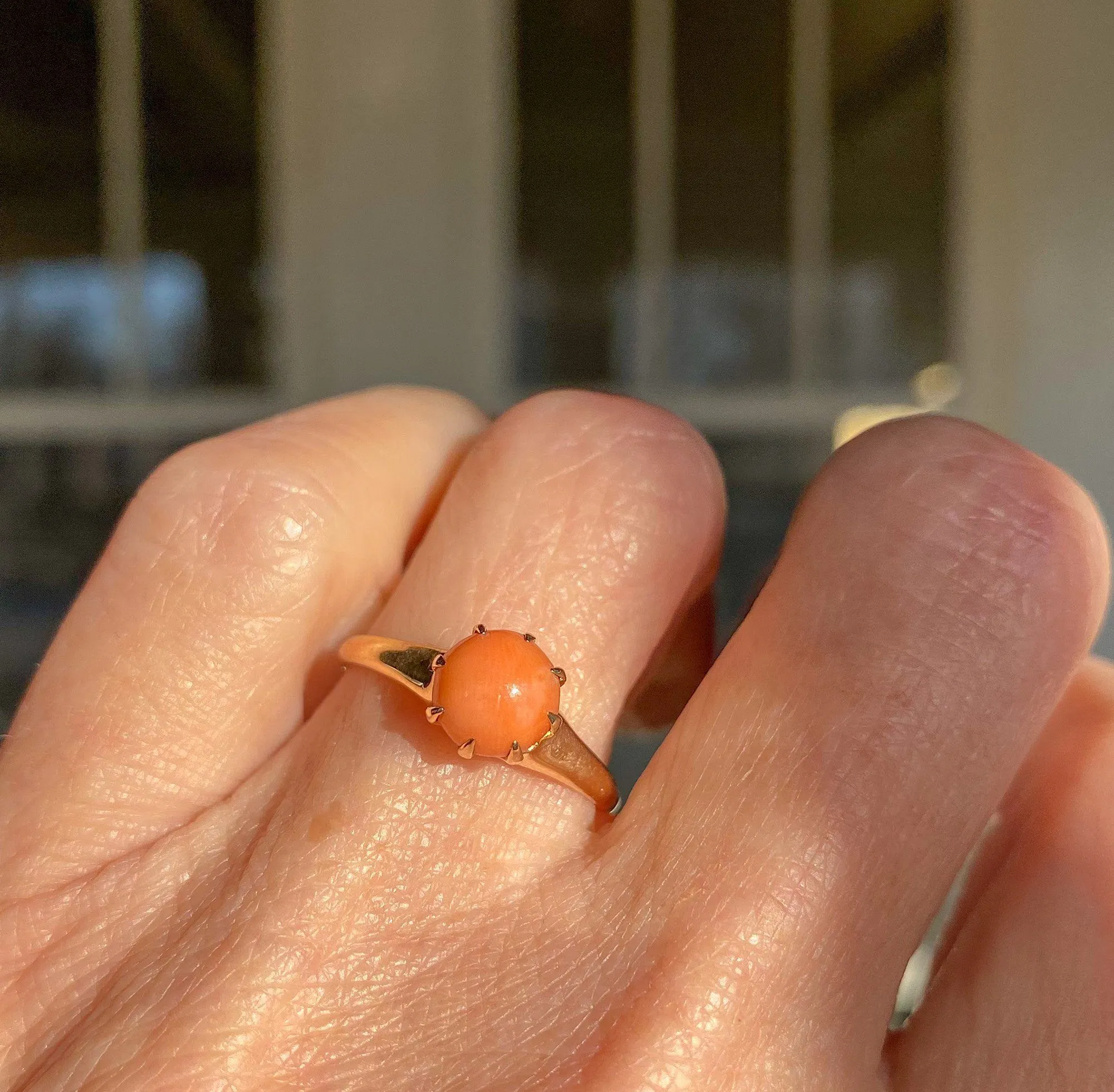 Coral Solitaire 14K Gold Antique Victorian Ring