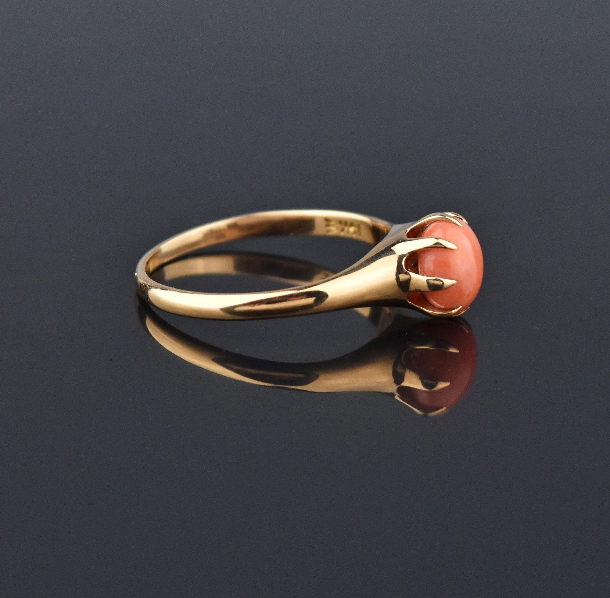 Coral Solitaire 14K Gold Antique Victorian Ring