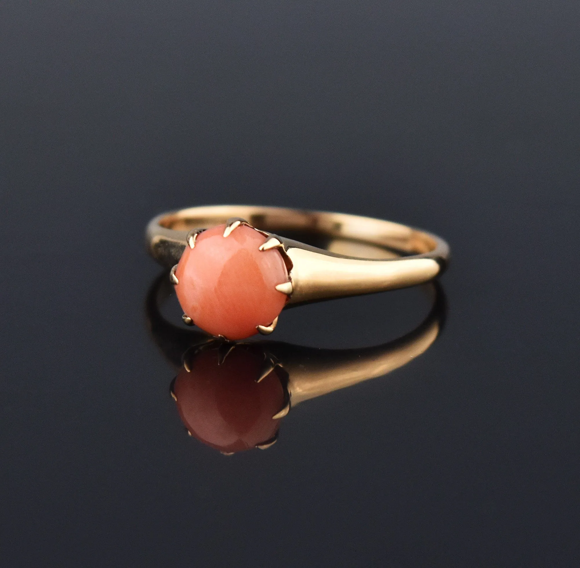 Coral Solitaire 14K Gold Antique Victorian Ring