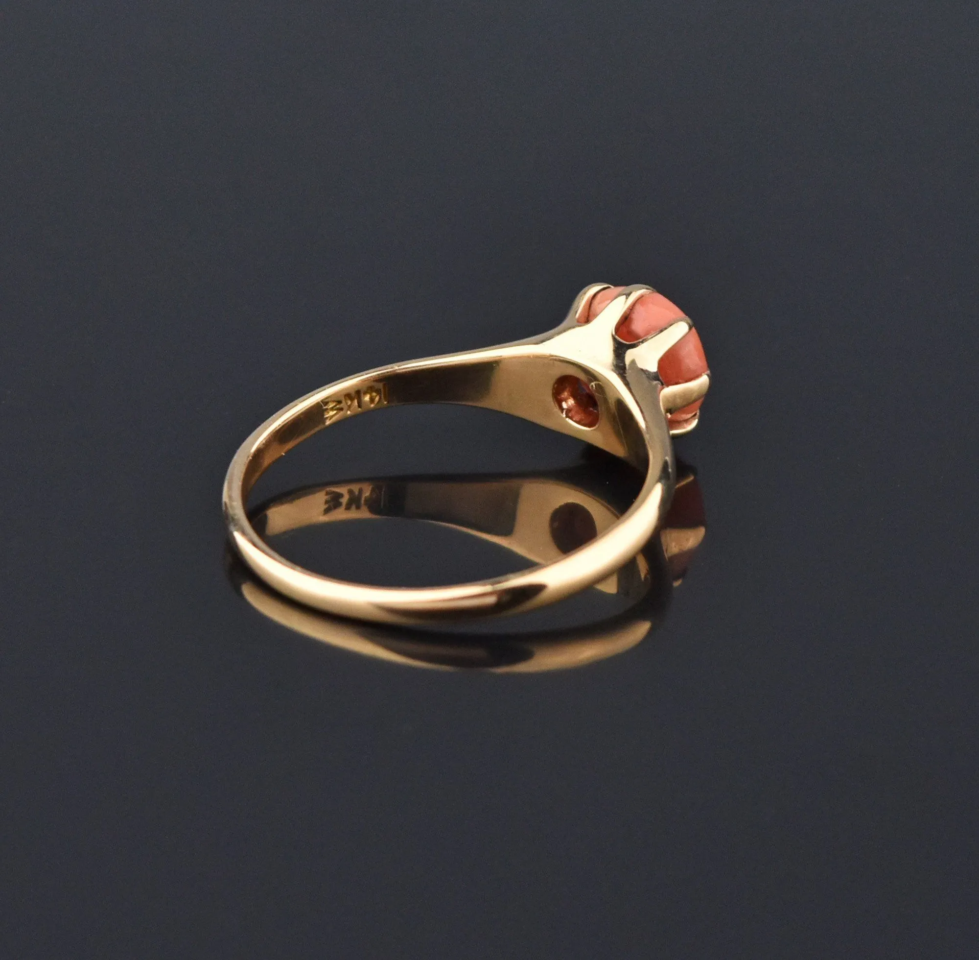 Coral Solitaire 14K Gold Antique Victorian Ring