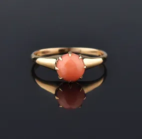 Coral Solitaire 14K Gold Antique Victorian Ring