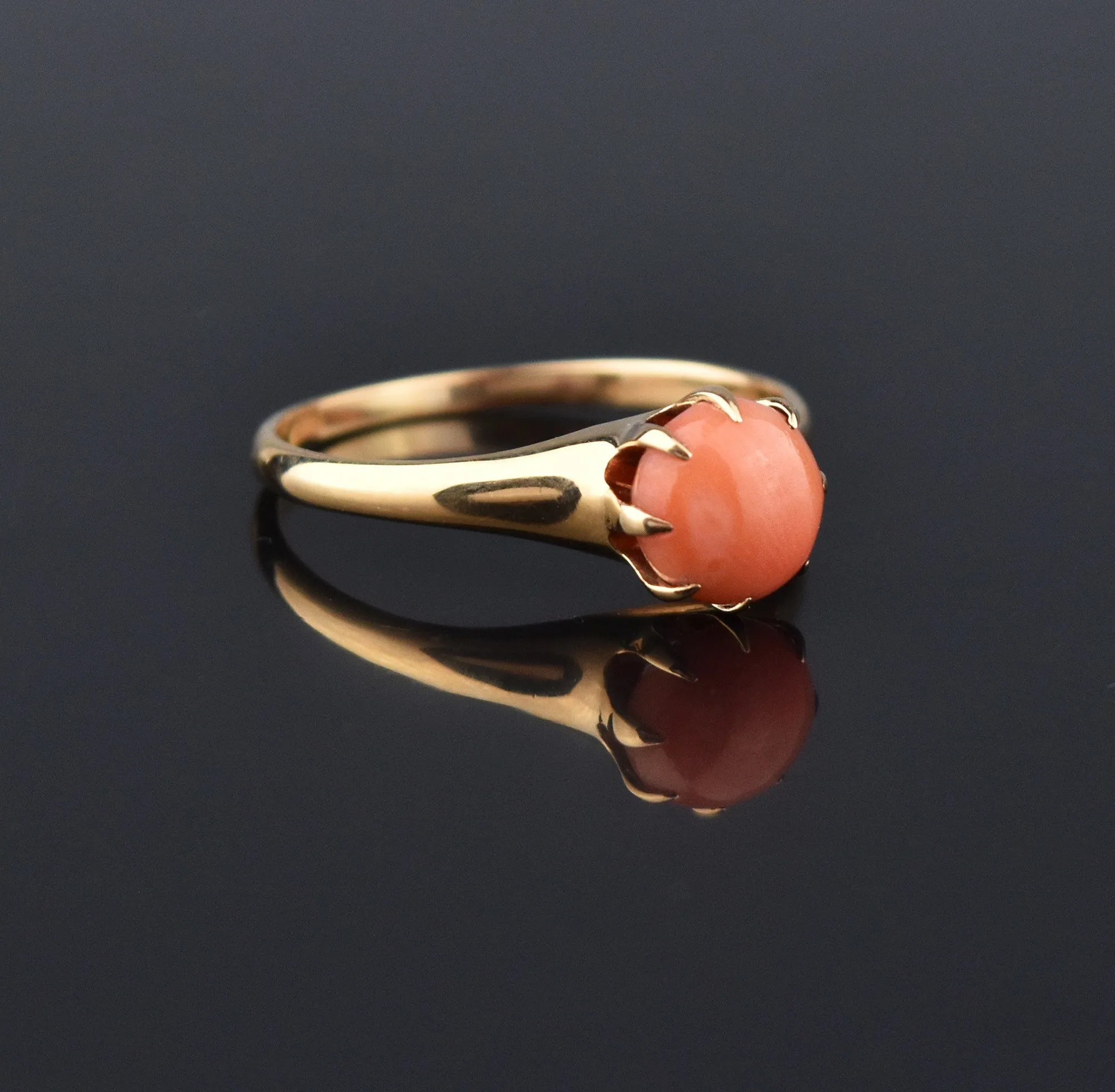 Coral Solitaire 14K Gold Antique Victorian Ring