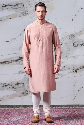 Cotton Silk Kurta Set With Geometrical Resham Work