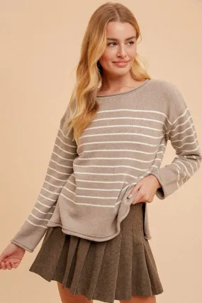 Daisy Rolled Trim Stripe Sweater