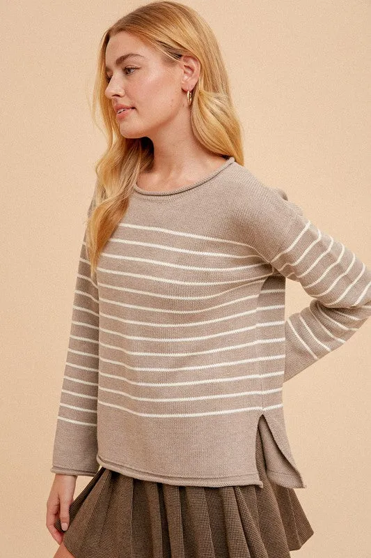 Daisy Rolled Trim Stripe Sweater