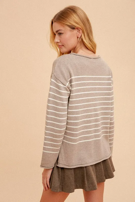 Daisy Rolled Trim Stripe Sweater