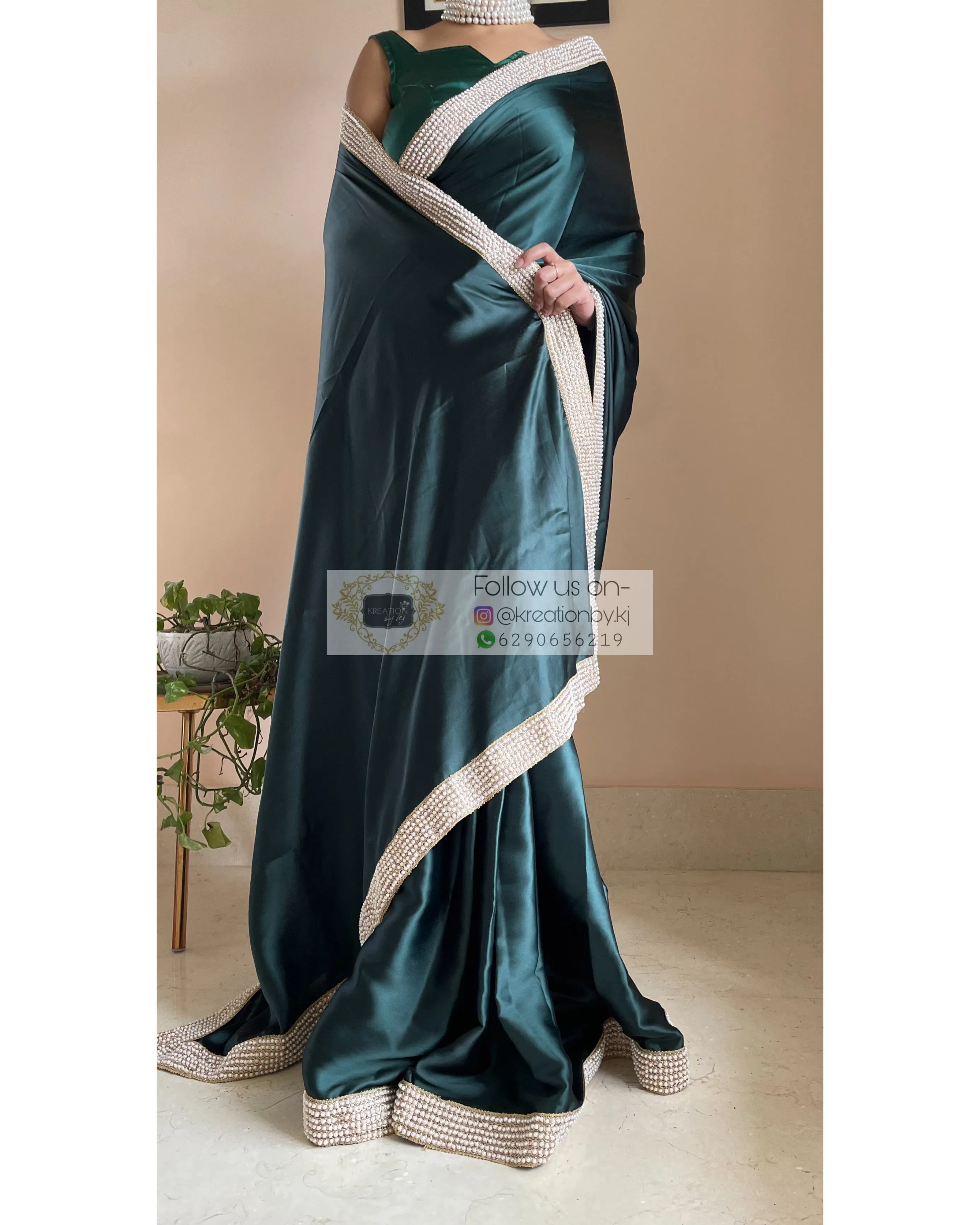 Dark Blackish Green Mother Of Pearl Saree