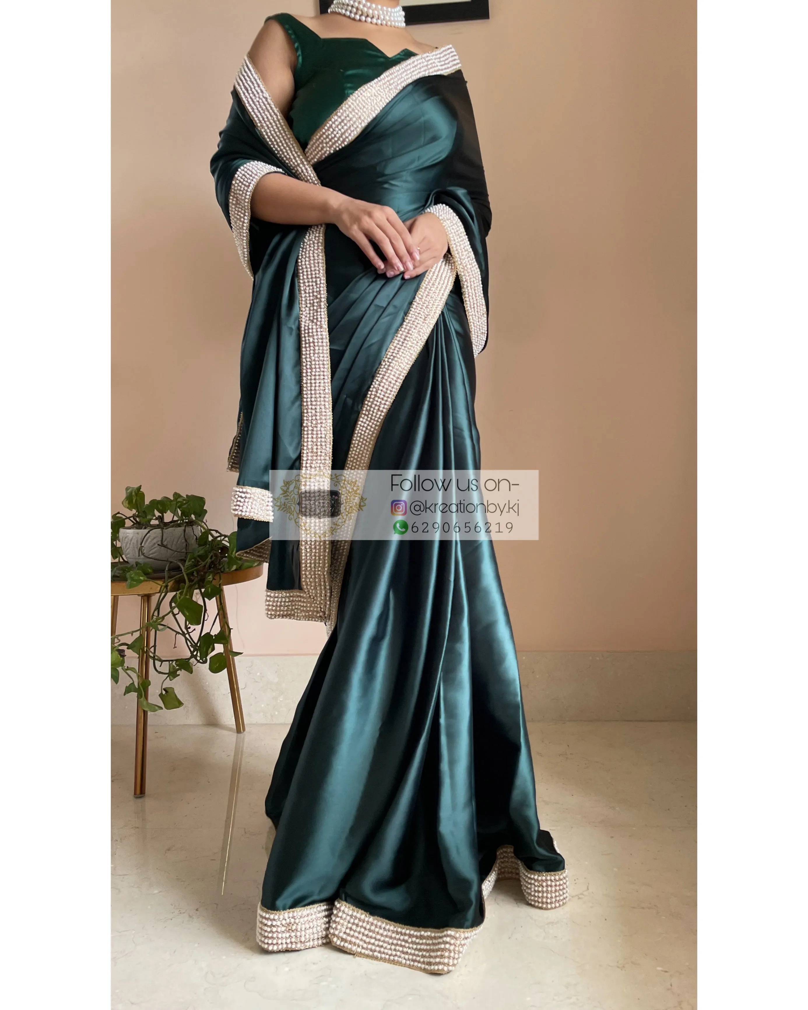 Dark Blackish Green Mother Of Pearl Saree