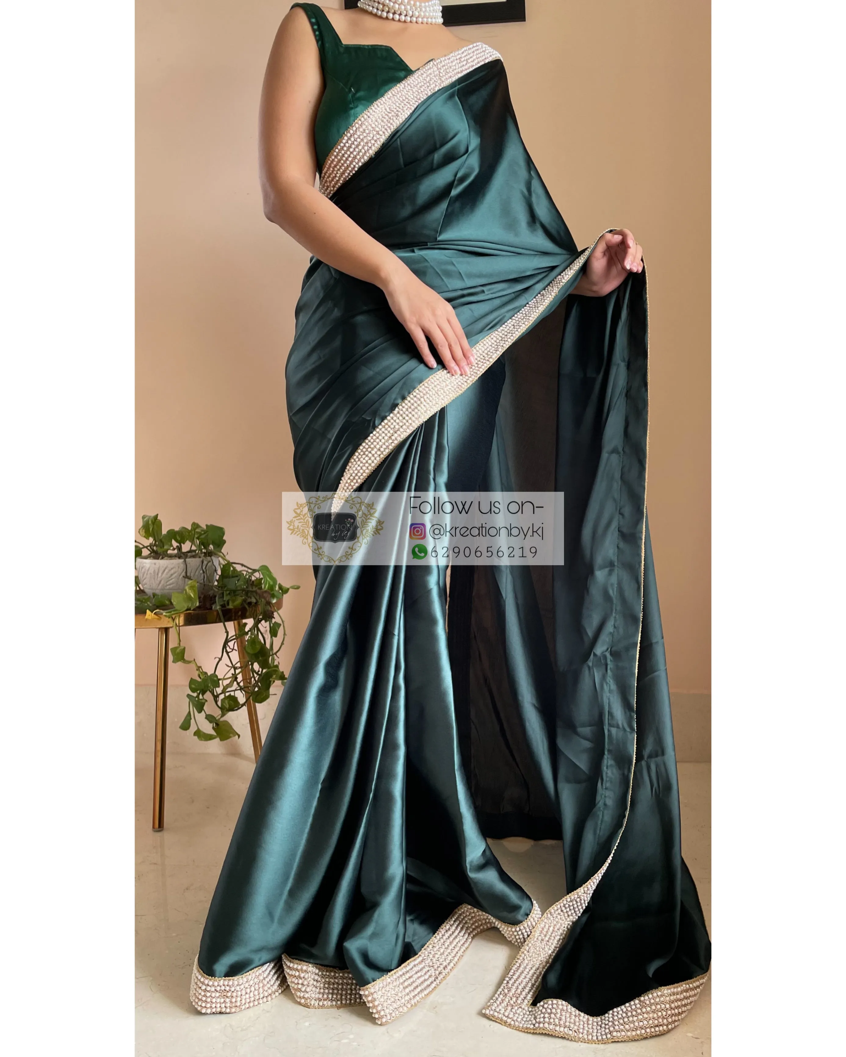 Dark Blackish Green Mother Of Pearl Saree