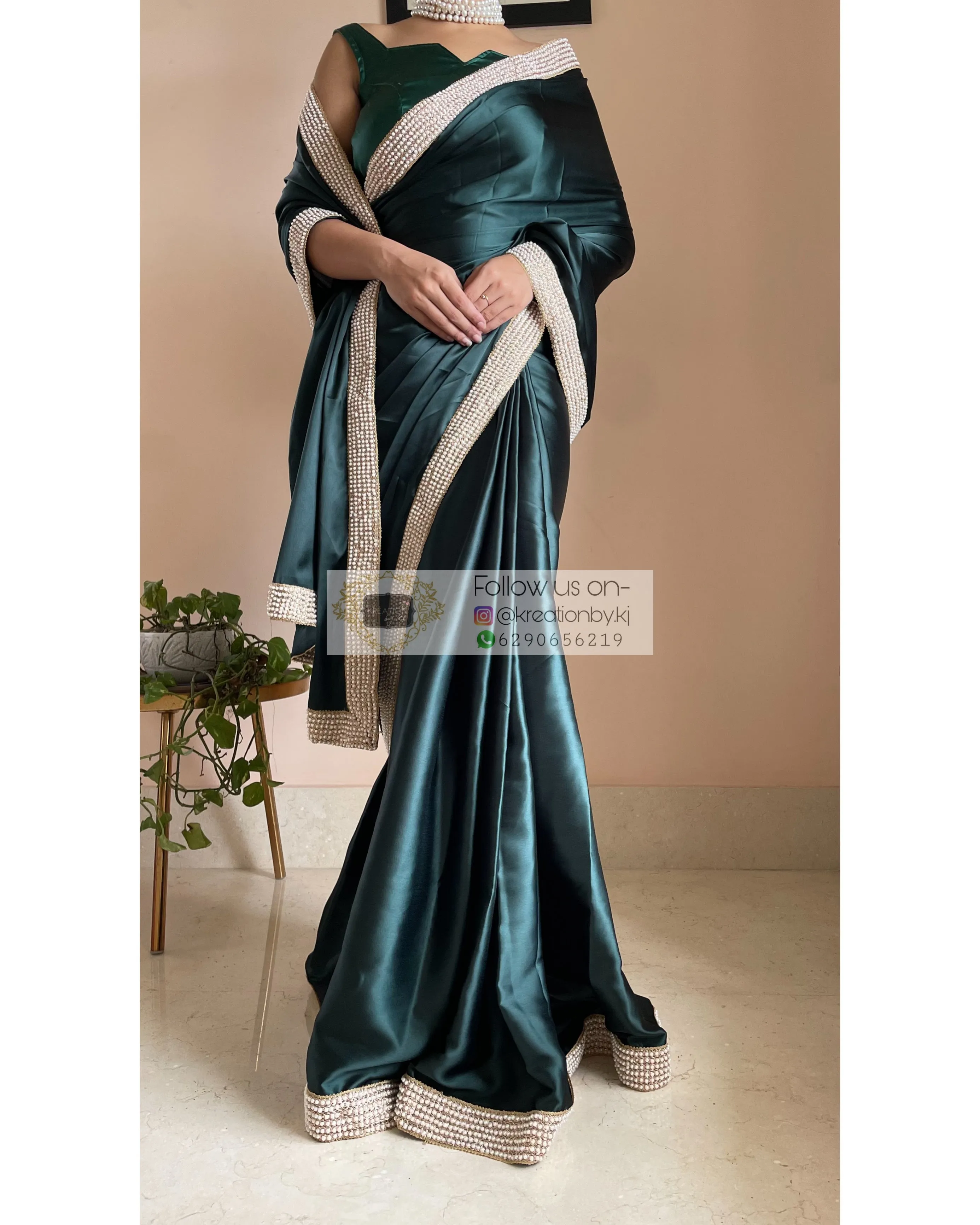 Dark Blackish Green Mother Of Pearl Saree