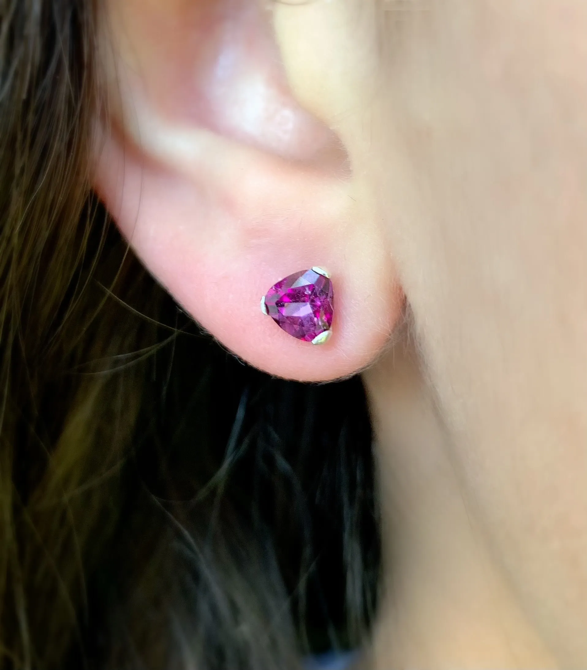 Deep Pink Topaz Trillion 6mm Earrings