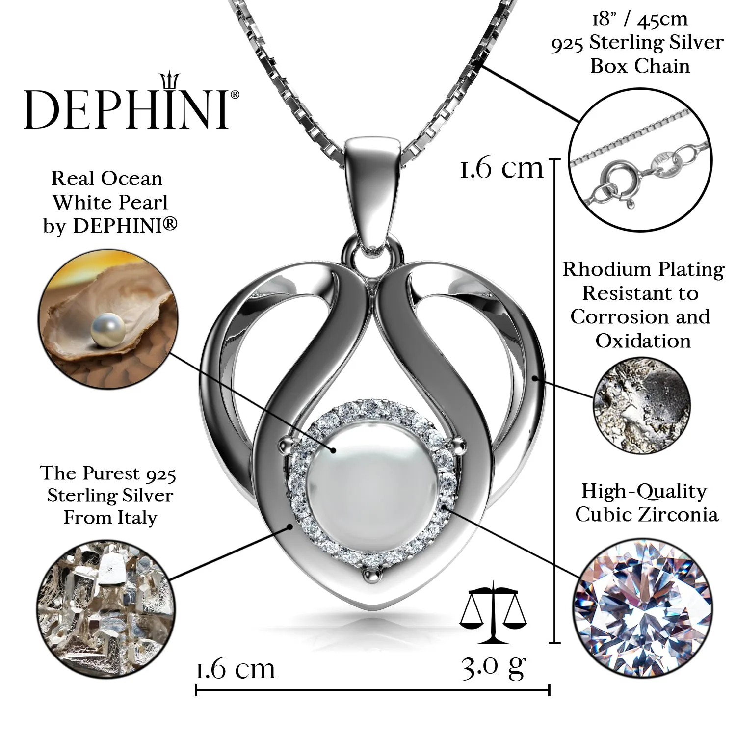 DEPHINI - Cute pearl necklace for Women - 925 sterling silver Pearl