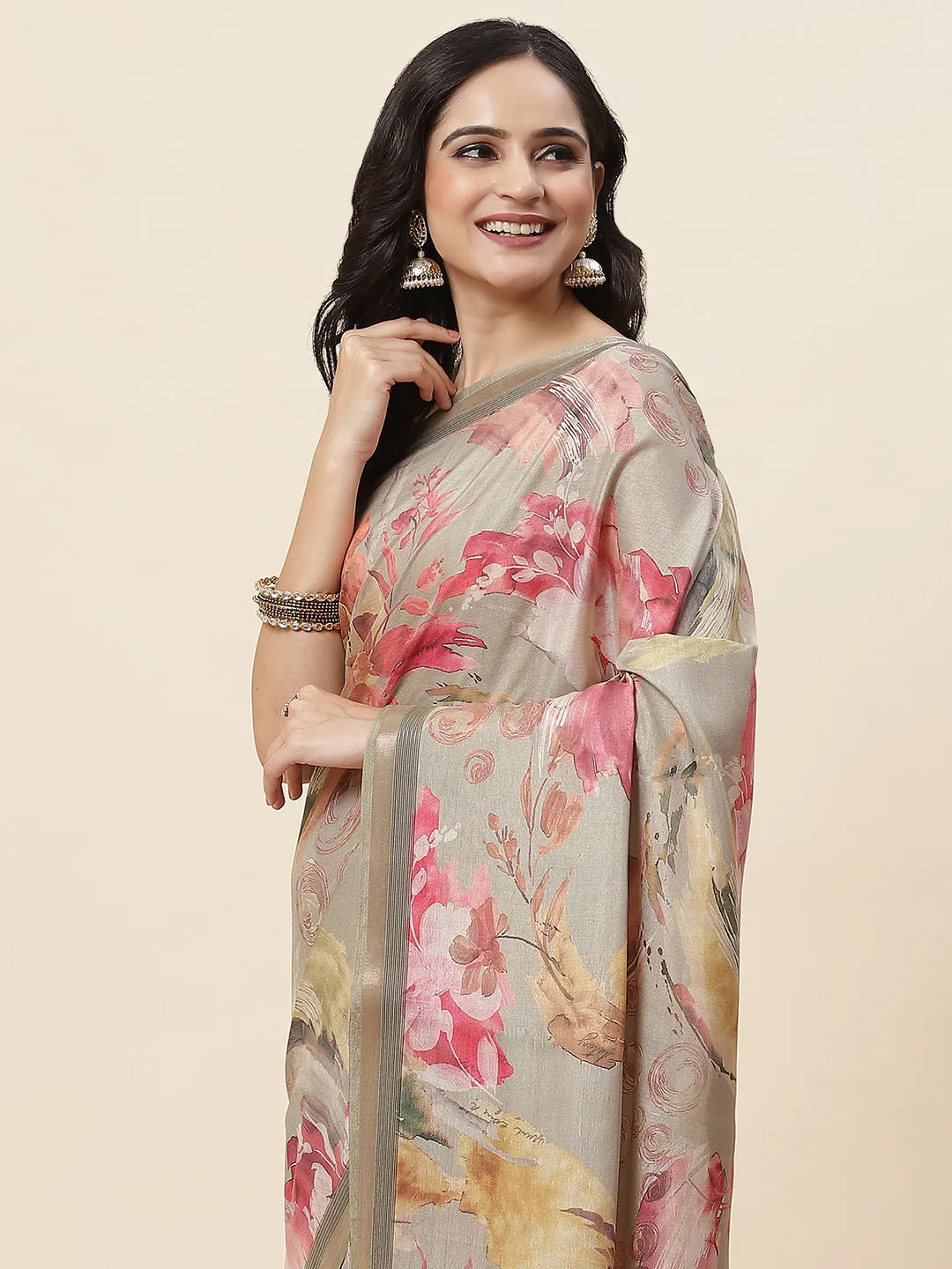 Digital Floral Printed Art Handloom Saree