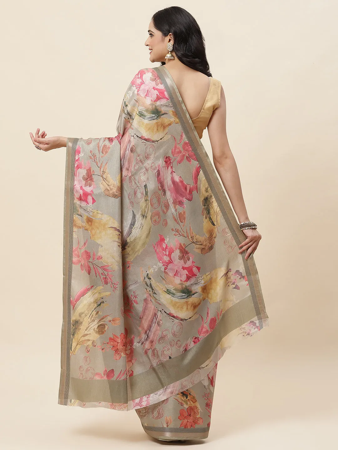 Digital Floral Printed Art Handloom Saree