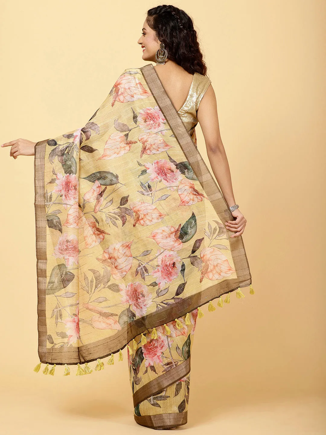 Digital Floral Printed Cotton Saree