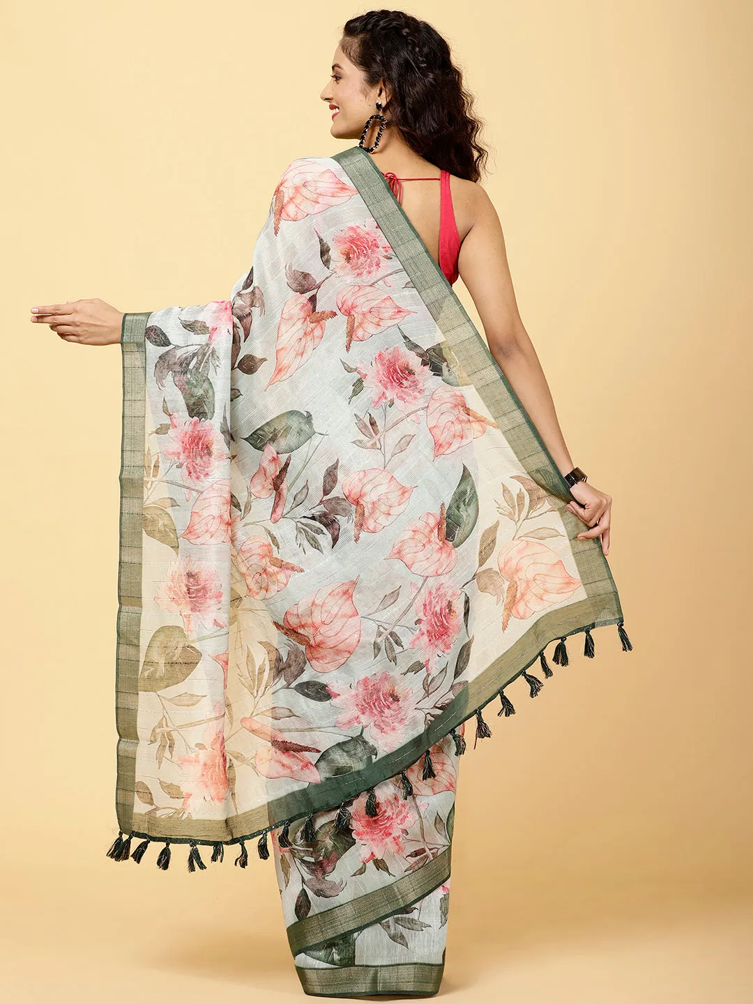 Digital Floral Printed Cotton Saree